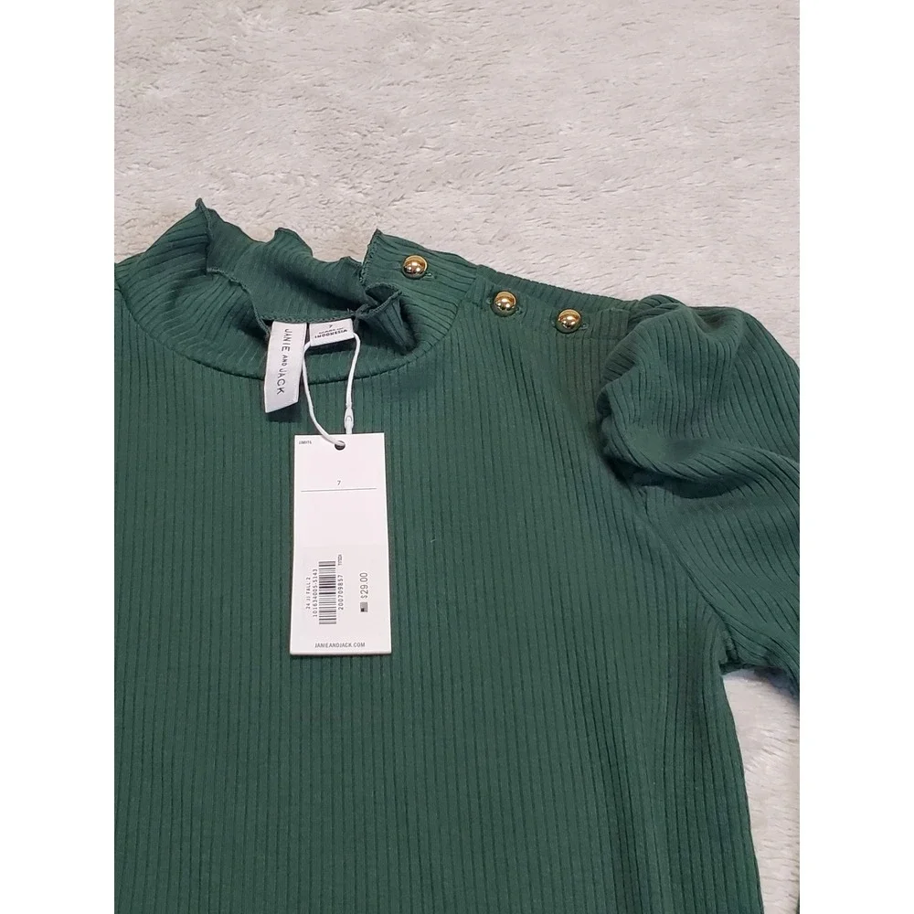 NWT Janie and Jack Green Ribbed Long Sleeve Top 7‎ Cottage Kidcore Minimalist